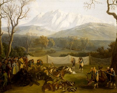Kış: Persano rezervinde avlanma (tuval üzerine yağlı boya) by Jacob Philippe Hackert