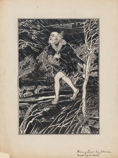 Shakespeare'in Kral Lear'ı için Tasarım İllüstrasyonu: Fırtınalı Gecede Çalılıkta Kral Lear by Jacob Pieter van den Bosch