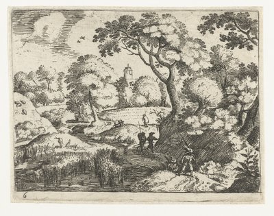 Gezgin ve Askerlerle Manzara Gezginlerle birlikte altı manzara (dizi başlığı) by Jacob Savery (I)
