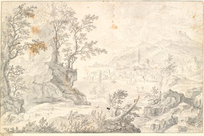 Bir şehir ile manzara (Hamburg?) Aşağı göl veya deniz manzarası by Jacob Stockmann