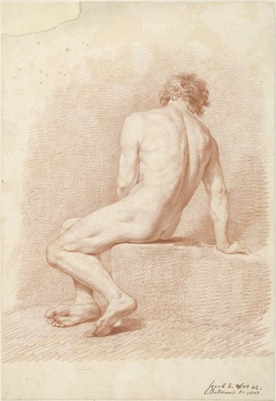 Oturan erkek çıplak, arkadan bakıldığında by Jacob Willemz. de Vos