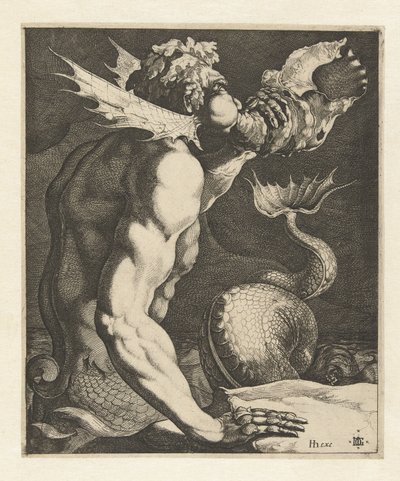 Bir kabuğa üfleyen bir triton by Jacob de Gheyn (III)