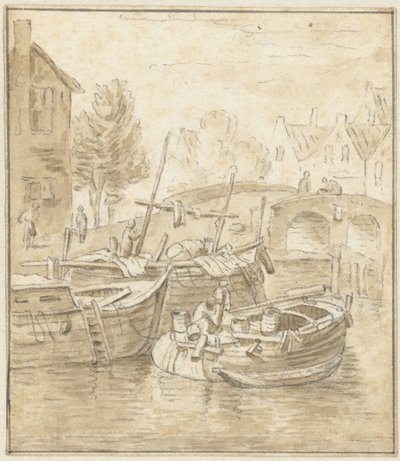 Bir şehirde bir köprüde gemiler by Jacob de Vos