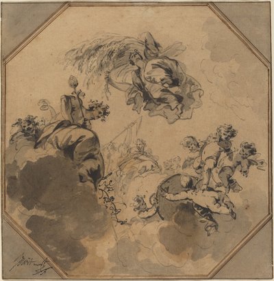 Tavan Çalışması: Dionysos ve Ceres ile Hasat Alegorisi by Jacob de Wit