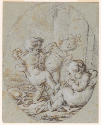 Three Putti: Bir Grisaille Tablosu İçin Tasarım by Jacob de Wit