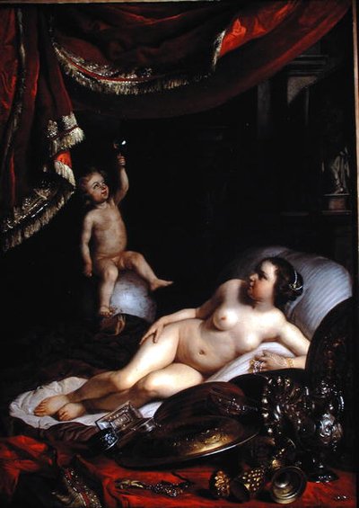Homo Bulla (Erkek Kabarcık Gibidir) ve Kadın Dünyası (Kadınlar Dünyası) 1654 ile Alegorik Bir Vanitas (tuval üzerine yağlı boya) by Jacob or Jacques van Loo