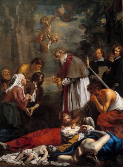Gentli Saint Macaire pestiferleri kurtarıyor Saint Macaire, 11. yüzyıldan kalma bir Ermeni keşiş. Jacob II van Oost (1637-1713) 1673 Sun tarafından tablo. 3,5x2,57 m by Jacob the Younger Van Oost