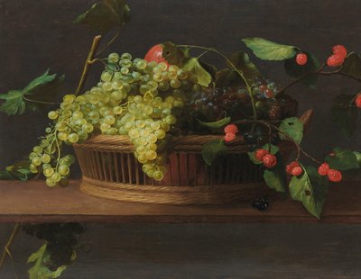 Bir çıkıntının üzerinde bir sepet üzüm ve ahududu by Jacob Van Es