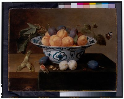 Bir Wan Li Tabağında Kayısı ve Eriklerden Oluşan Natürmort, Kenarında Böcekler ve Bir Kelebek by Jacob van Hulsdonck