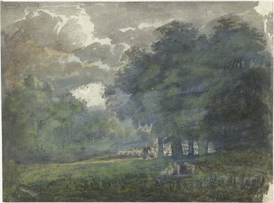 Ormanlık arazide sürüsü olan çobanlar by Jacob van Liender