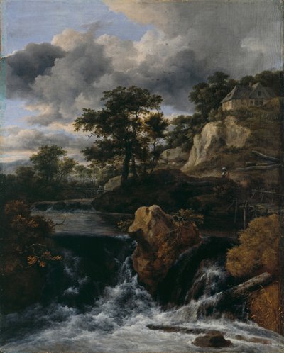 Bir şelale ile tepelik manzara by Jacob van Ruisdael