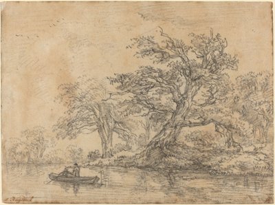Bir Banka Boyunca Yaşlı Ağaçlar by Jacob van Ruisdael