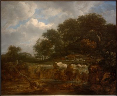 Tepelik bir orman manzarasında şelale by Jacob van Ruisdael