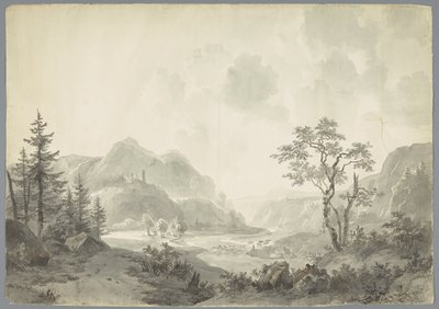 Bir nehir ile dağ manzarası by Jacob van Strij
