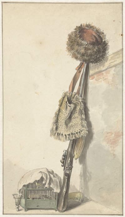 Kuş kafesi ile natürmort avı by Jacob van Strij