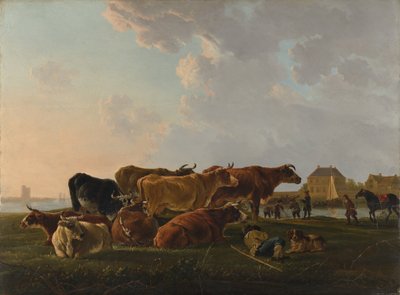 Sığır ile Peyzaj, muhtemelen ca. 1800. by Jacob van Strij