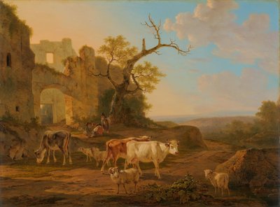 Bir Harabenin Yanında İneklerle Manzara by Jacob van Strij