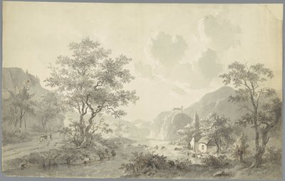 Bir dağ manzarasında bir gölde şelale by Jacob van Strij