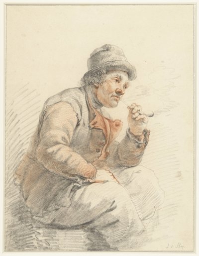 Oturmuş, pipo içen çiftçi by Jacob van Strij