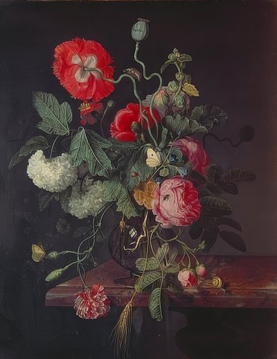 Cam vazoda çiçekler. 1667 by Jacob van Walscapelle
