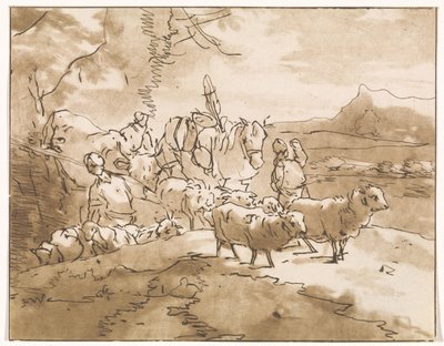 Bir dağ manzarası içinde sığır ile çobanlar by Jacob van de Velde (graveur)