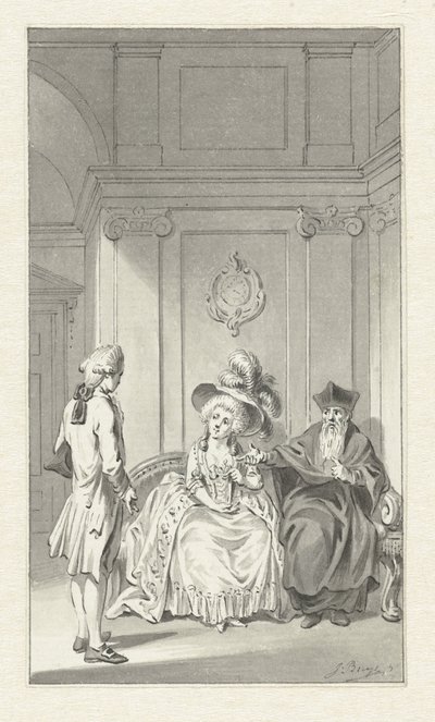 Din adamı, bayan ve genç adam ile iç by Jacobus Buys