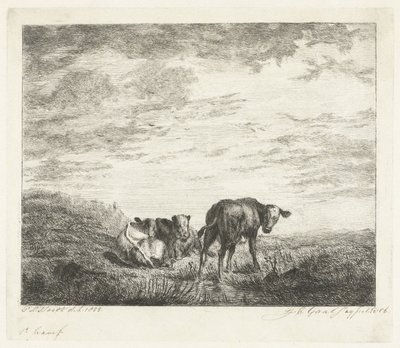üç buzağı by Jacobus Cornelis Gaal (signed by artist)