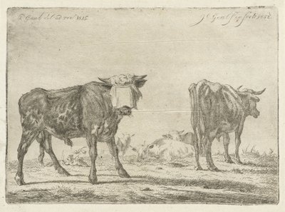 Sığır sürüsü ile gözleri bağlı boğa by Jacobus Cornelis Gaal