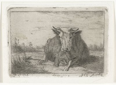 Önden görülen uzanmış inek by Jacobus Cornelis Gaal