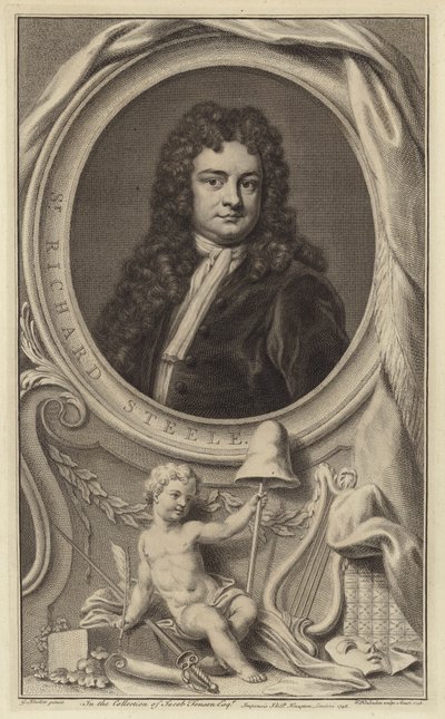Sir Richard Steele, İrlandalı yazar, oyun yazarı ve politikacı ve Tatler dergisinin kurucu ortağı (gravür) by Jacobus Houbraken