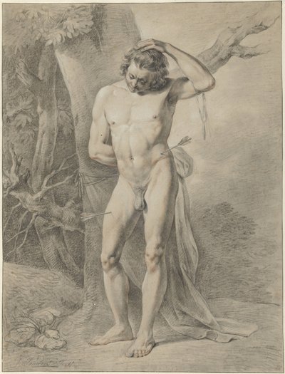 Bir ağacın önünde çıplak erkek ayakta by Jacobus Johannes Lauwers