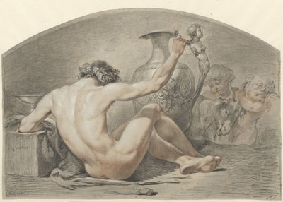 Oturan erkek çıplak, bir vazonun sapında el by Jacobus Johannes Lauwers