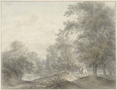 Binici ve gölet ile orman manzarası by Jacobus Versteegen
