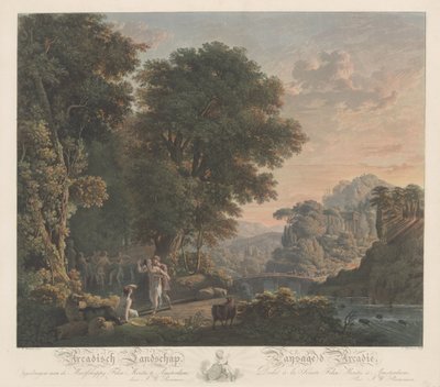Dans figürleriyle Arcadian manzarası Arcadian manzarası / Pasage d'Arcadie (nesne üzerindeki başlık) by Jacobus Wijsman
