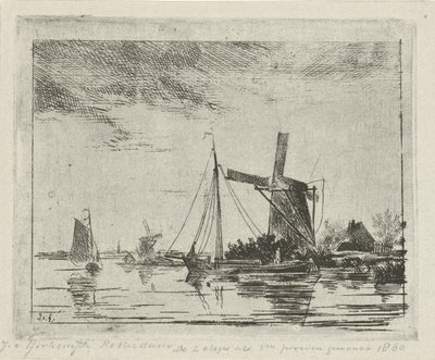 Değirmen ile nehir manzarası by Jacobus van Gorkom jr.