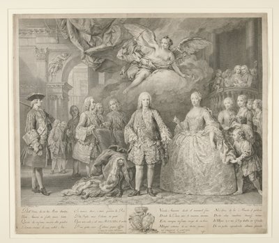 Ferdinand VI ve kraliçesi Bragançalı Maria Barbara, Scarlatti ve ünlü İtalyan hadım Farinelli ile by Jacopo (after) Amigoni