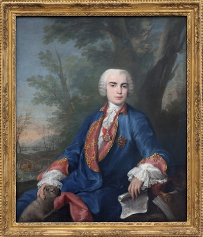 Farinelli (1705-1782) adlı soprano hadım Carlo Broschi. Şarkıcı, elinde tuttuğu puanda, Gaetano Latilia
