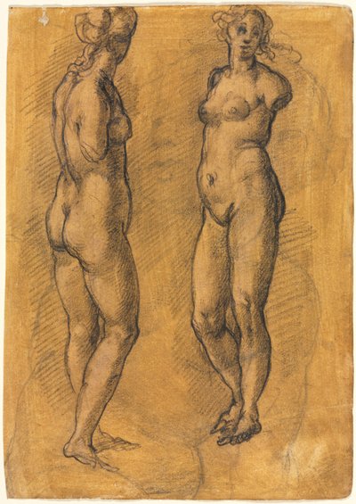 Ayakta Duran Kadın Antik Heykeli Kopyası (iki görünüm), Putto Kroki üzerine by Jacopo Chimenti