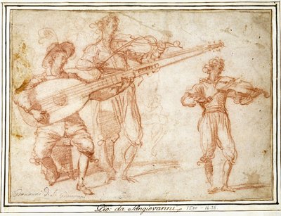 Chiatarrone ve Keman Çalan İki Müzisyen, İkinci Müzisyenin Yardımcı Çalışması ile by Jacopo Confortini