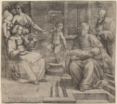 Aziz Elizabeth ve Bebek Aziz Vaftizci Yahya ile Kutsal Aile by Jacopo Francia