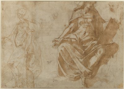 Aziz Cecilia ve bir kitap tutan oturmuş bir kadın figürü by Jacopo Ianguidi Bertoia