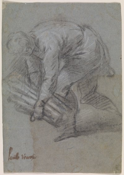 Kollarında bir dal ile sola doğru eğilen adam by Jacopo Palma (il Giovane)