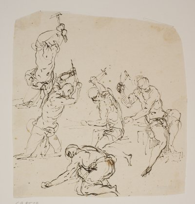 Bir demirhanede çalışan taş ustaları veya demircilerle ilgili beş çalışma by Jacopo Palma