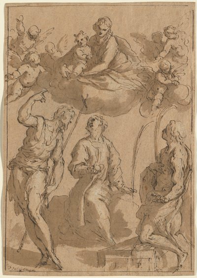 Madonna ve Çocuk, Aziz Vaftizci Yahya, Stephen ve Lawrence ile by Jacopo Palma il Giovane