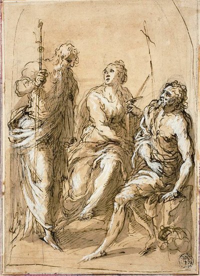 Padualı Aziz Justina, Aziz James ve Vaftizci Yahya ile Enthroned by Jacopo Palma il Giovane