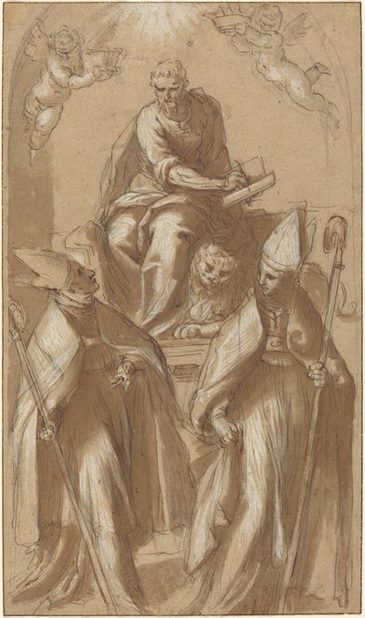 İki Piskopos ve Putti ile Saint Mark by Jacopo Palma il Giovane