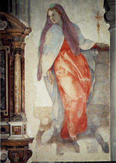 Duyuru. Bakire Detayı - Fresk by Jacopo Pontormo