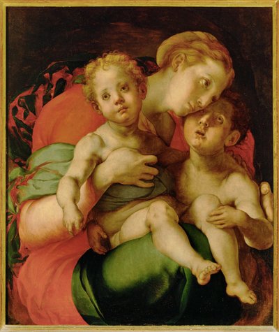 Madonna, bebek İsa ve genç Vaftizci Yahya (ahşap üzerine resim) by Jacopo Pontormo