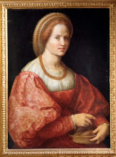İğ Sepeti Olan Bayan Portresi - panelde yağ by Jacopo Pontormo