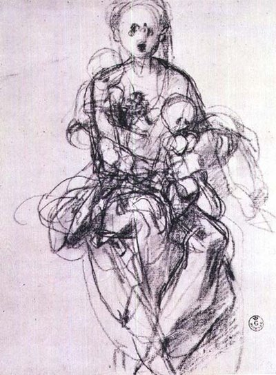 Bir Madonna ve Çocuğun Çalışması (tebeşir) by Jacopo Pontormo